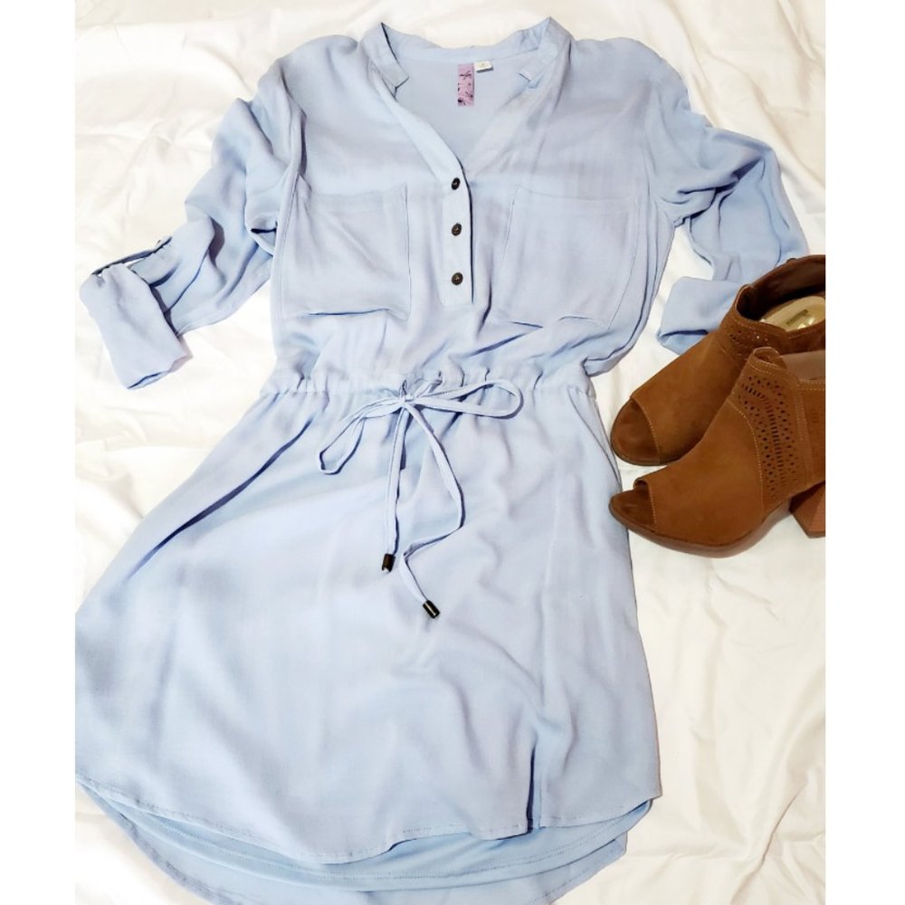 Light Blue Draw String Mini Dress